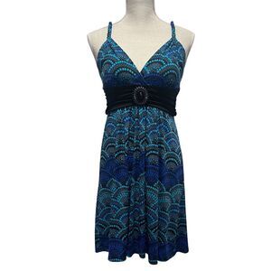 Candie’s Y2K Teal Mini Dress Size M Empire Ruched Waist Retro Statement V-Neck